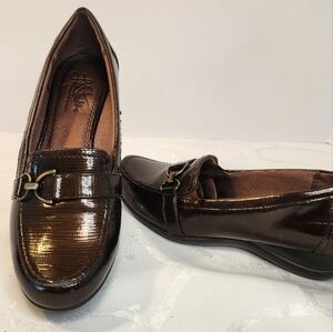 Life Stride Soft System Brown Copper Comfort Wedge Loafer Size 8